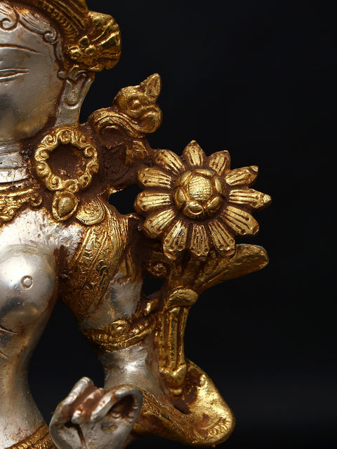 15" Standing Tibetan Buddhist Goddess Tara Statue in Brass