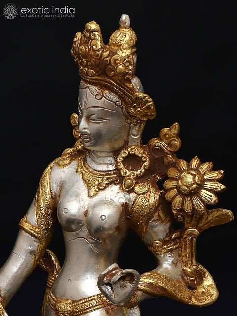 15" Standing Tibetan Buddhist Goddess Tara Statue in Brass