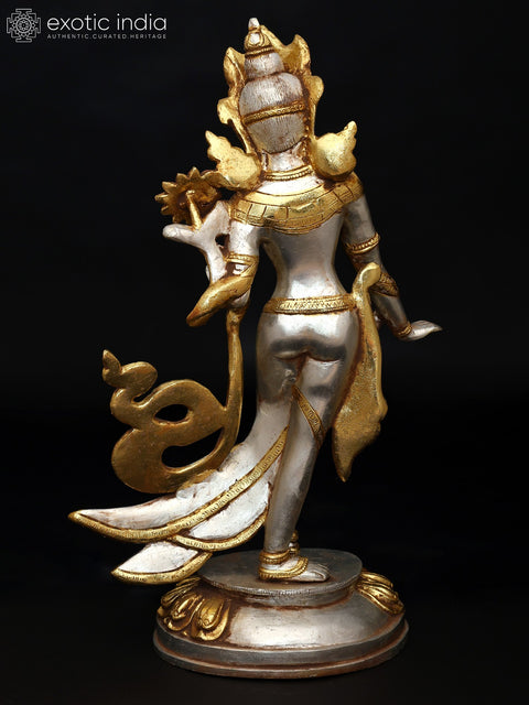 15" Standing Tibetan Buddhist Goddess Tara Statue in Brass