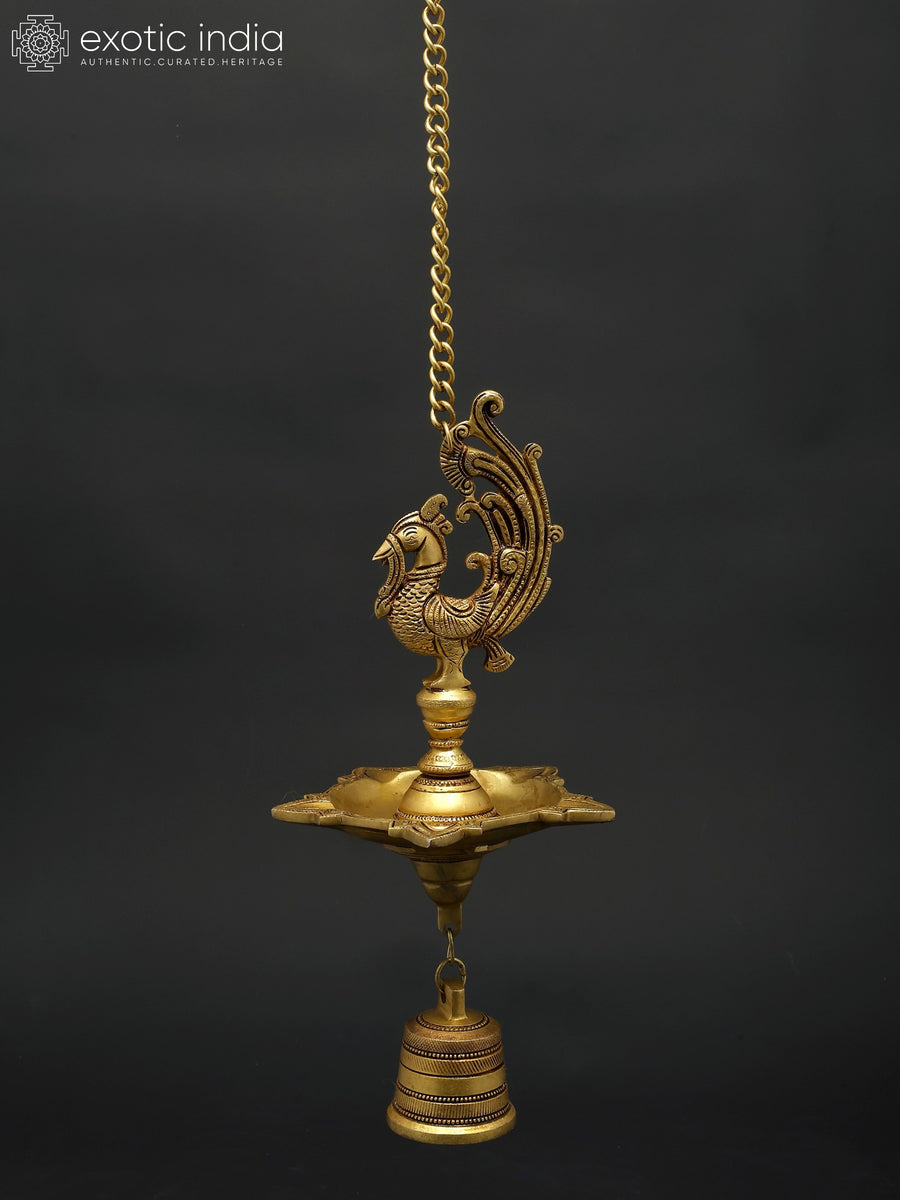 16" Brass Peacock Wall Hanging Lamp for Home Decor