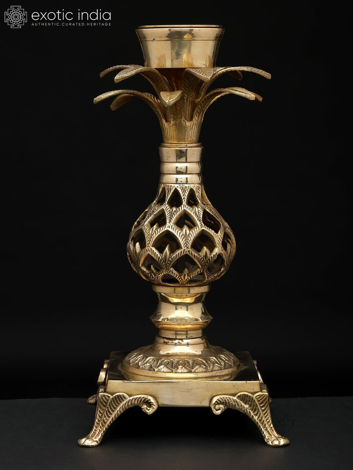 12" Brass Tree Design Candle Holder for Home Decor