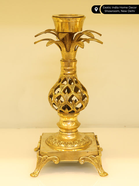 12" Brass Tree Design Candle Holder