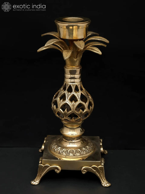 12" Brass Tree Design Candle Holder