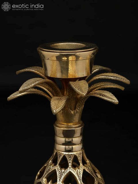 12" Brass Tree Design Candle Holder