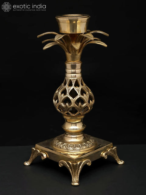 12" Brass Tree Design Candle Holder