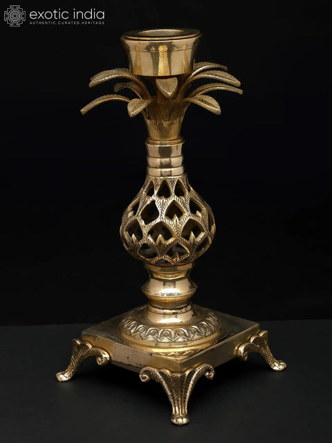 12" Brass Tree Design Candle Holder