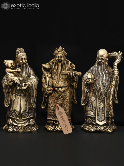 Sanxing Fu Lu Shou Brass Statue Set of 3 - Chinese Deities for Good Fortune