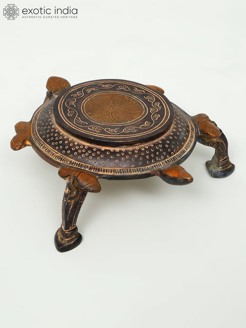 7" Tortoise Design Brass Pedestal (Chowki)