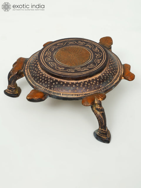 7" Tortoise Design Brass Pedestal (Chowki)