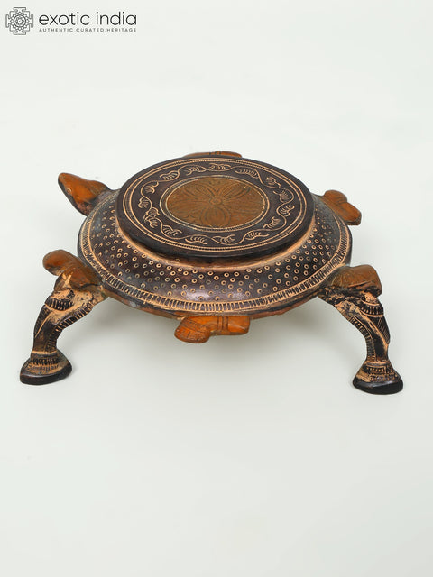 7" Tortoise Design Brass Pedestal (Chowki)