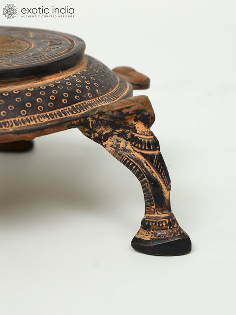 7" Tortoise Design Brass Pedestal (Chowki)