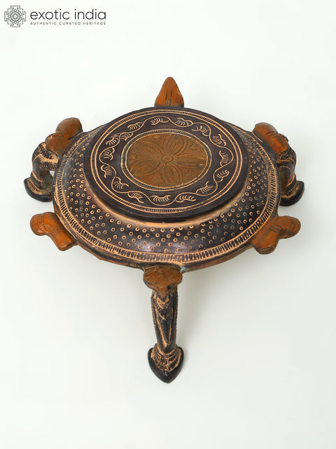 7" Tortoise Design Brass Pedestal (Chowki)