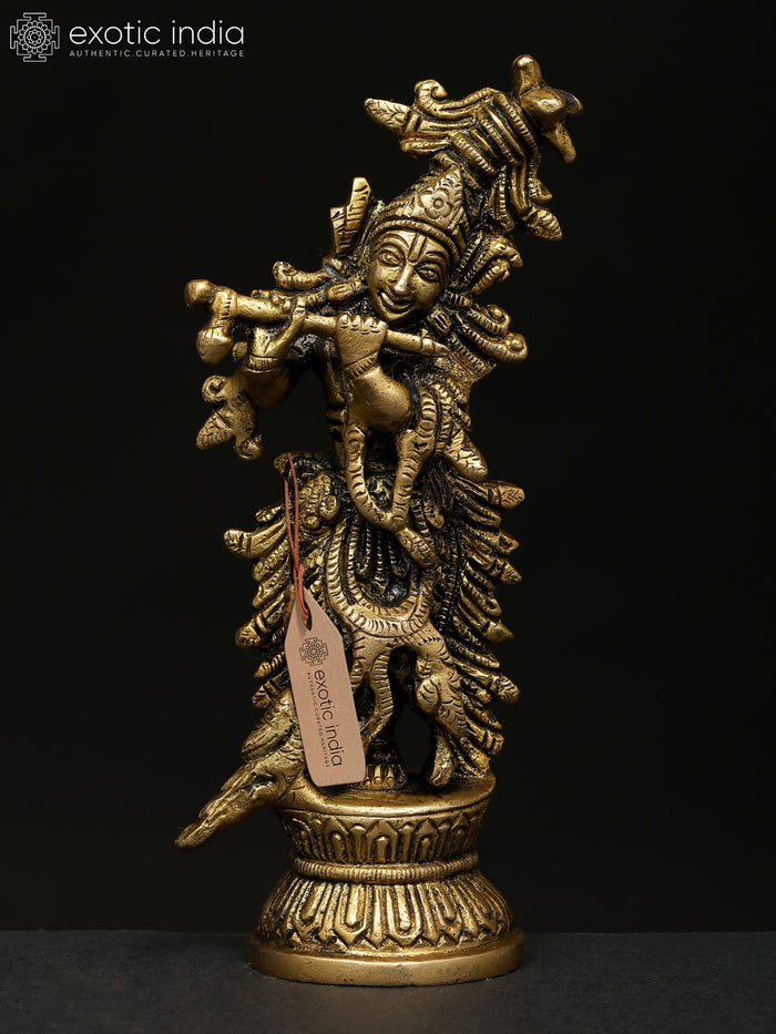 5" Small Fluting Lord Krishna Brass Statue for Pooja