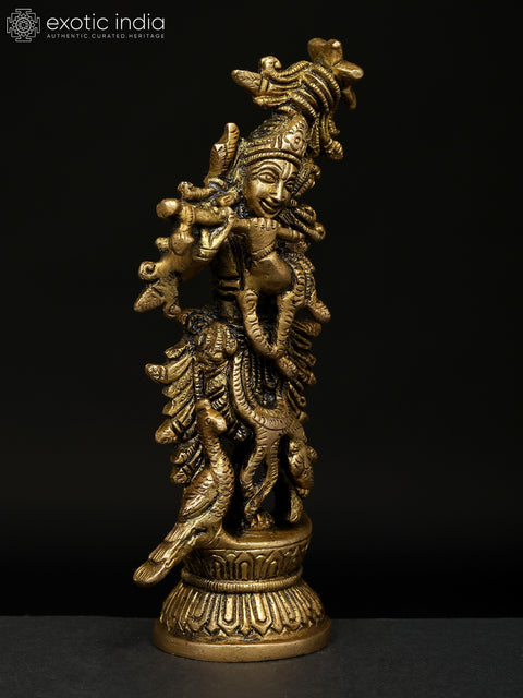 5" Small Fluting Lord Krishna | Brass Statue