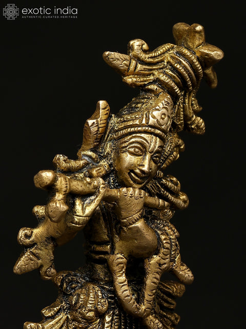 5" Small Fluting Lord Krishna | Brass Statue