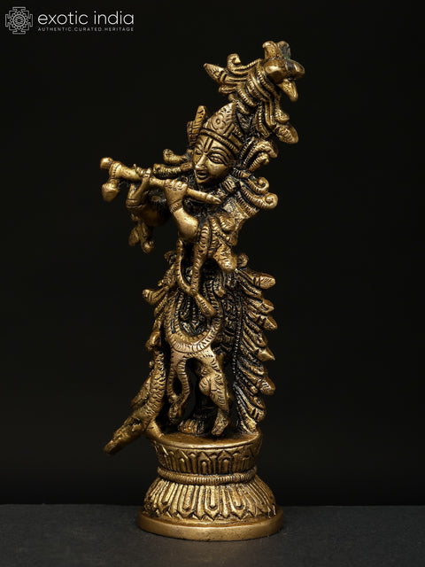 5" Small Fluting Lord Krishna | Brass Statue