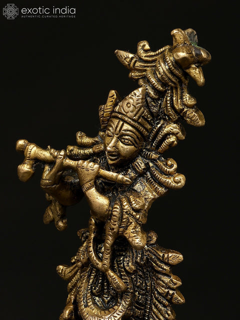 5" Small Fluting Lord Krishna | Brass Statue