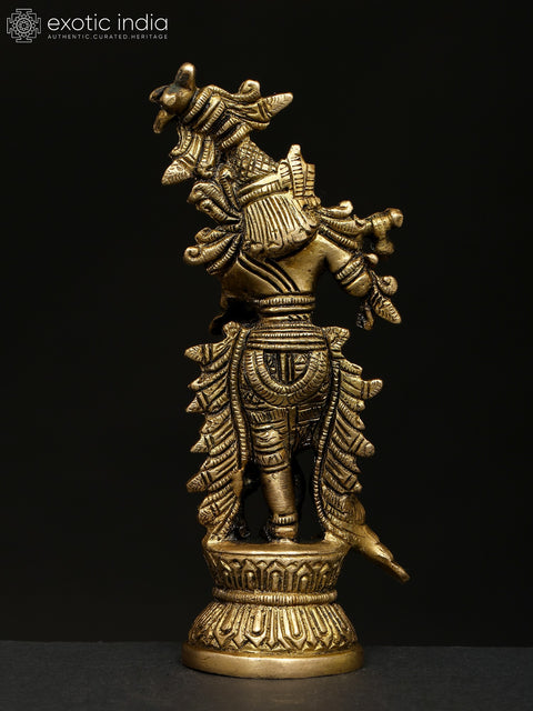 5" Small Fluting Lord Krishna | Brass Statue