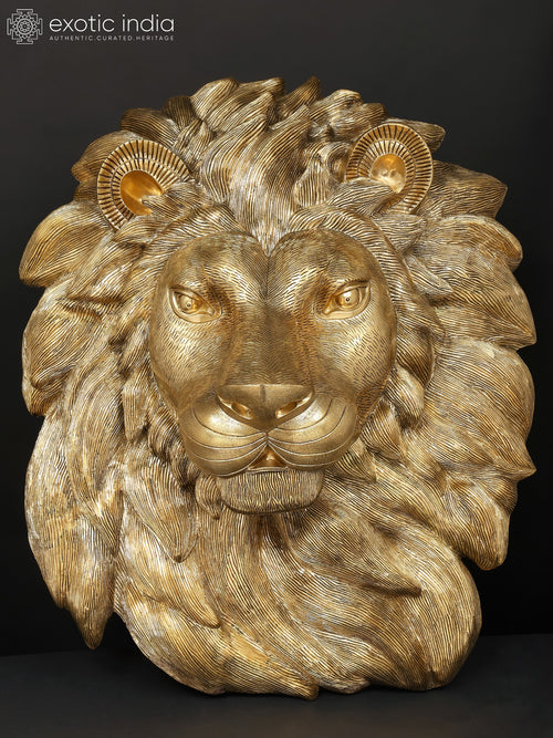 36" Large Brass Lion Face Wall Hanging for Home Decor