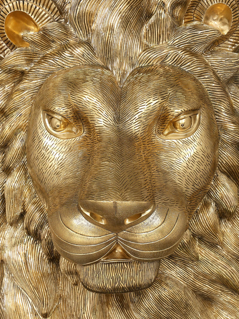 36" Large Brass Lion Face Wall Hanging | Home Decor