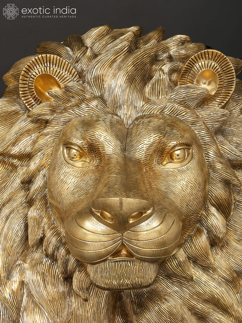 36" Large Brass Lion Face Wall Hanging | Home Decor