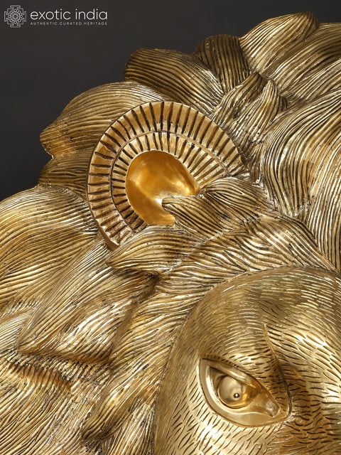 36" Large Brass Lion Face Wall Hanging | Home Decor