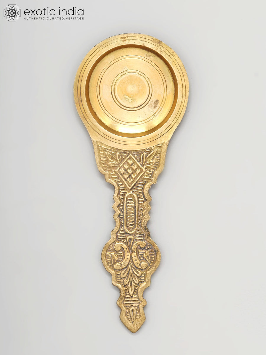 6" Brass Pooja Ritual Spoon for Hindu Ceremonies