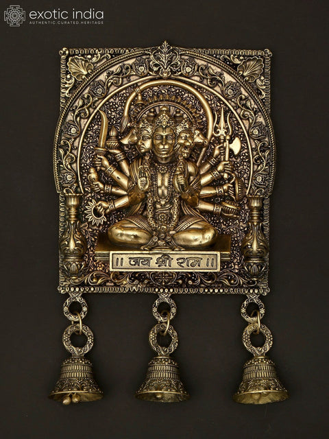 7" Superfine Panchamukhi Lord Hanuman with Bells | Wall Hanging Brass Statue
