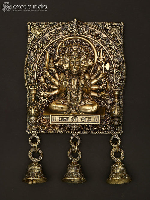 7" Panchamukhi Hanuman Brass Wall Hanging Statue with Bells
