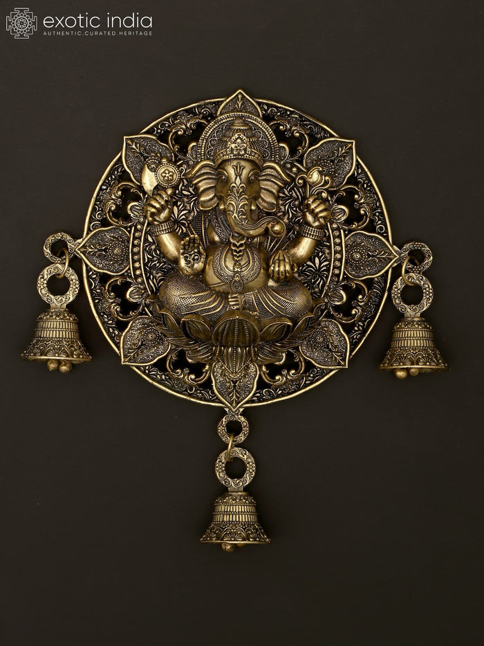 9" Lord Ganesha Brass Bell Wall Hanging Statue Handmade