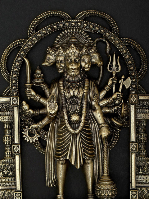 7" Superfine Standing Panchamukhi Hanuman with Bells | Wall Hanging Brass Statue