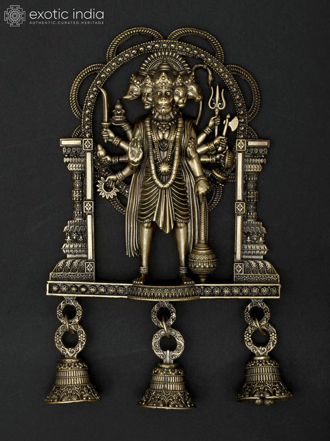 7" Superfine Standing Panchamukhi Hanuman with Bells | Wall Hanging Brass Statue