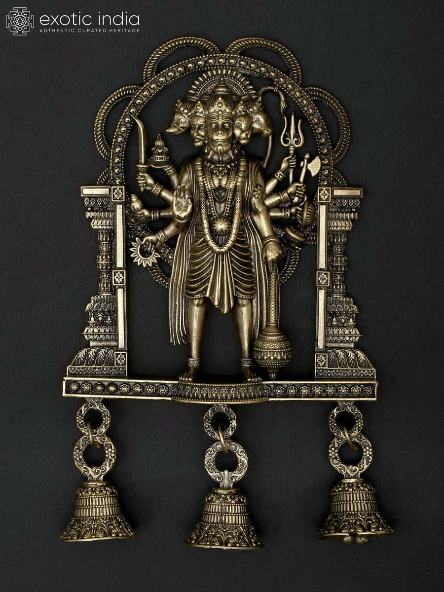7" Standing Panchamukhi Hanuman Brass Wall Hanging Statue with Bells