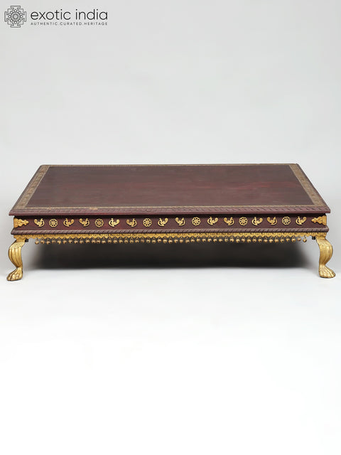 40" Large Size Wood Pedestal (Chowki) with Brass Legs
