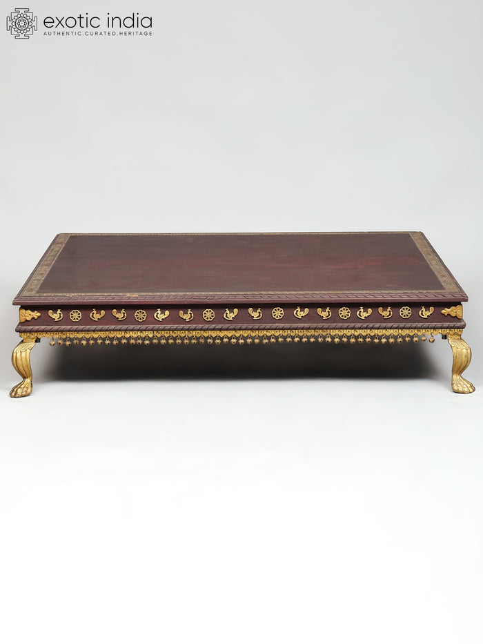40" Large Size Wood Pedestal (Chowki) with Brass Legs