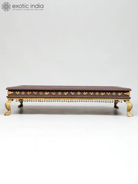 40" Large Size Wood Pedestal (Chowki) with Brass Legs