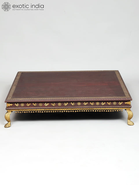 40" Large Size Wood Pedestal (Chowki) with Brass Legs