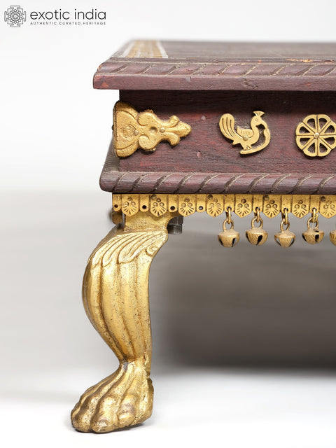 40" Large Size Wood Pedestal (Chowki) with Brass Legs