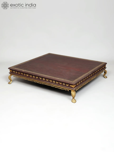40" Large Size Wood Pedestal (Chowki) with Brass Legs