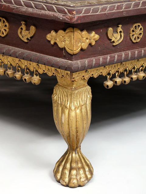 40" Large Size Wood Pedestal (Chowki) with Brass Legs