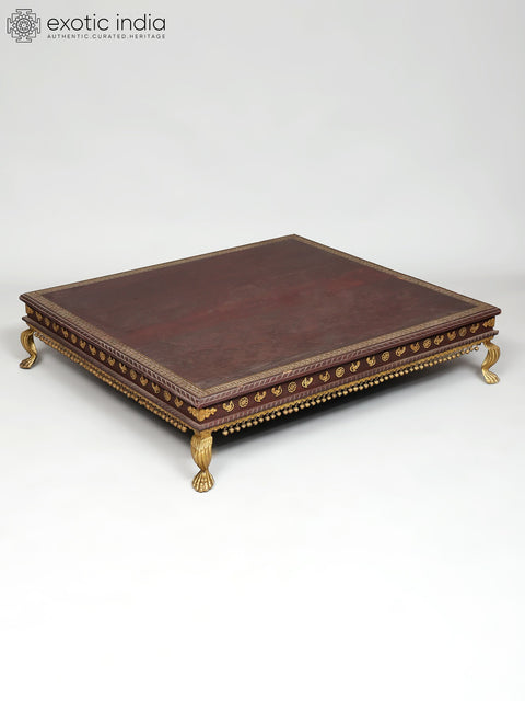 40" Large Size Wood Pedestal (Chowki) with Brass Legs