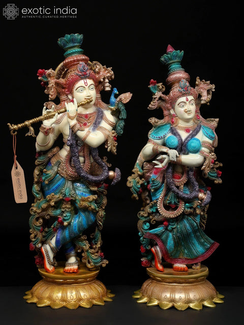 26" Standing Colorful Radha Krishna | Brass Statues