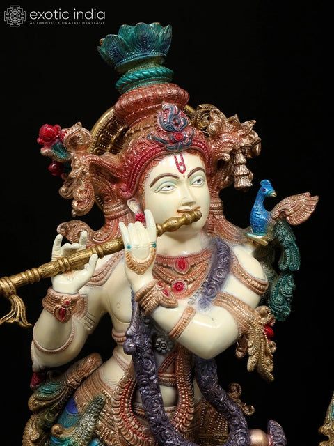 26" Standing Colorful Radha Krishna | Brass Statues