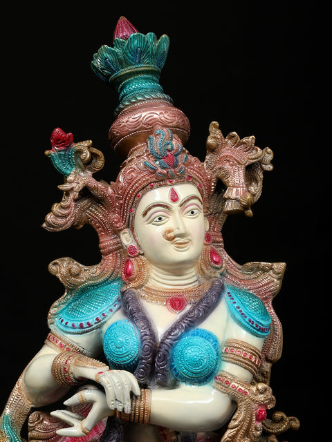 26" Standing Colorful Radha Krishna | Brass Statues