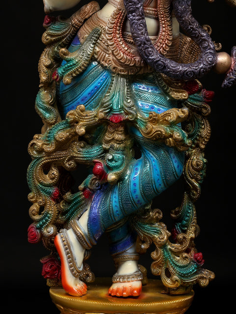 26" Standing Colorful Radha Krishna | Brass Statues