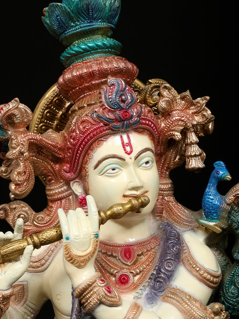 26" Standing Colorful Radha Krishna | Brass Statues