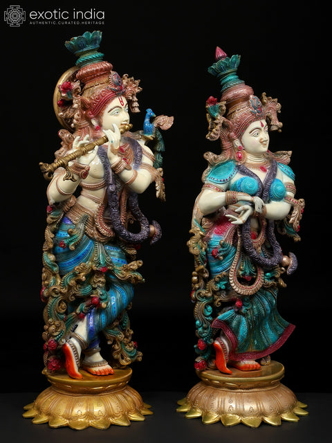 26" Standing Colorful Radha Krishna | Brass Statues