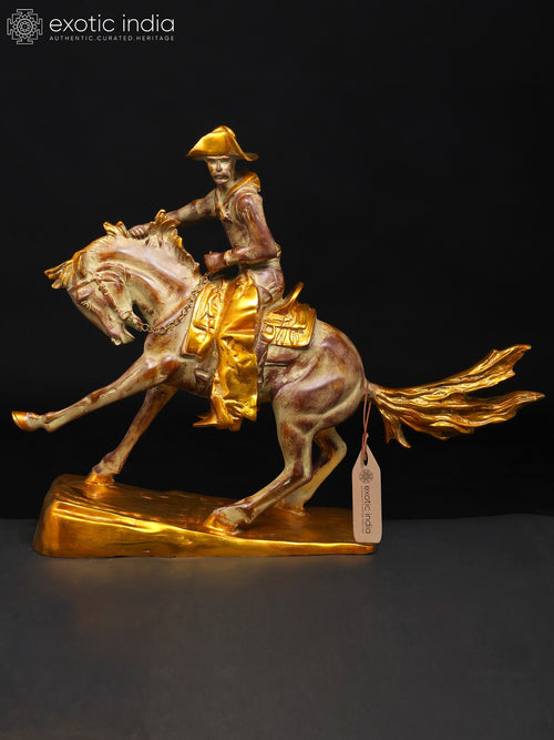 25" Cowboy on Horse Brass Statue for Home Decor