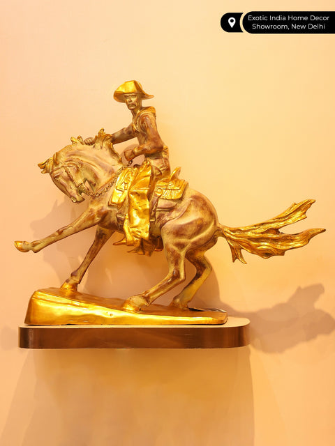 25" Cowboy Riding a Horse | Brass Statue | Home Decor