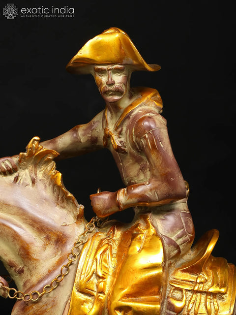 25" Cowboy Riding a Horse | Brass Statue | Home Decor